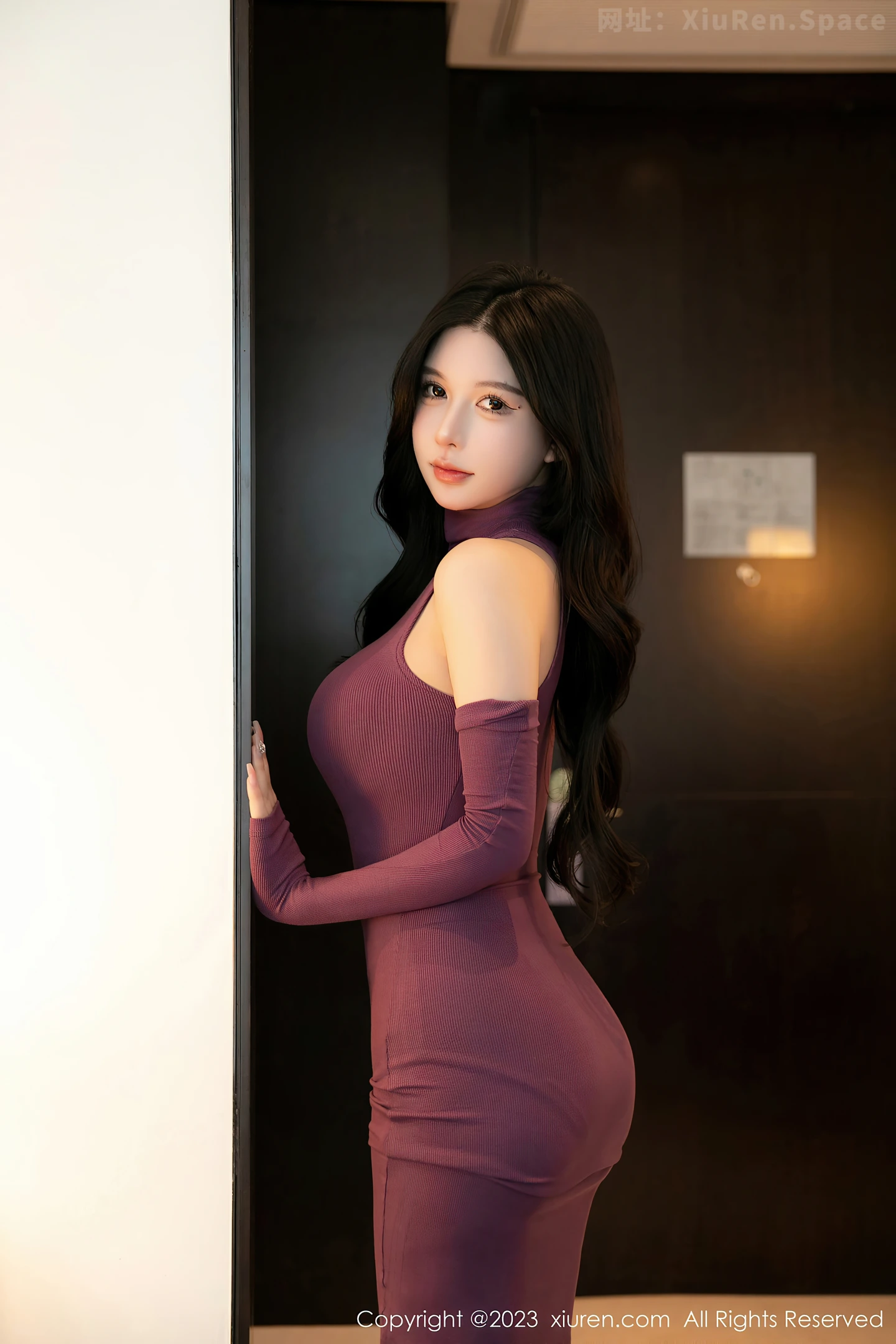 图片[3]-[XiuRen秀人网]2023.03.24 VOL.6469 林珊珊 紫色紧身连衣裙与肉色透视情趣内衣加黑丝美腿性感私房写真集-秀人网官方网站